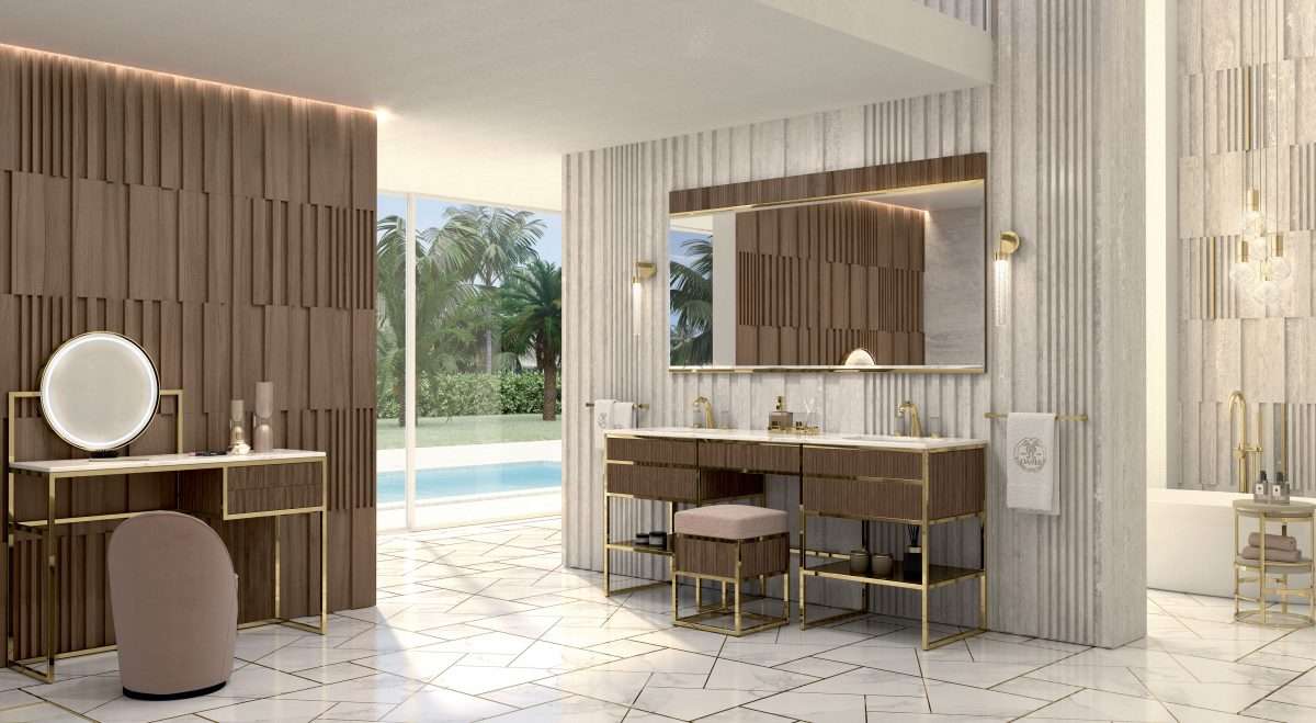 Пуф / банкетка для ванной комнаты Oasis Academy Ribbed Walnut Square