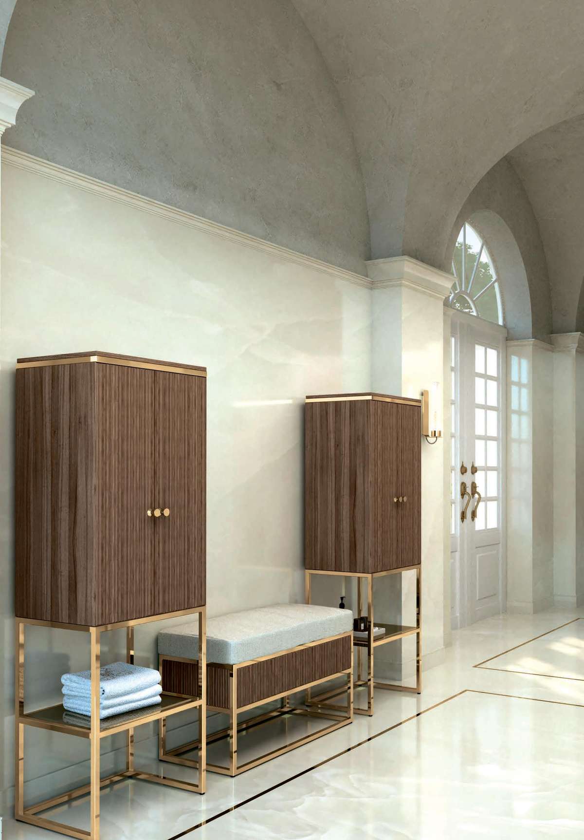 Шкаф напольный / пенал для ванной комнаты Oasis Academy Ribbed Walnut Ac24