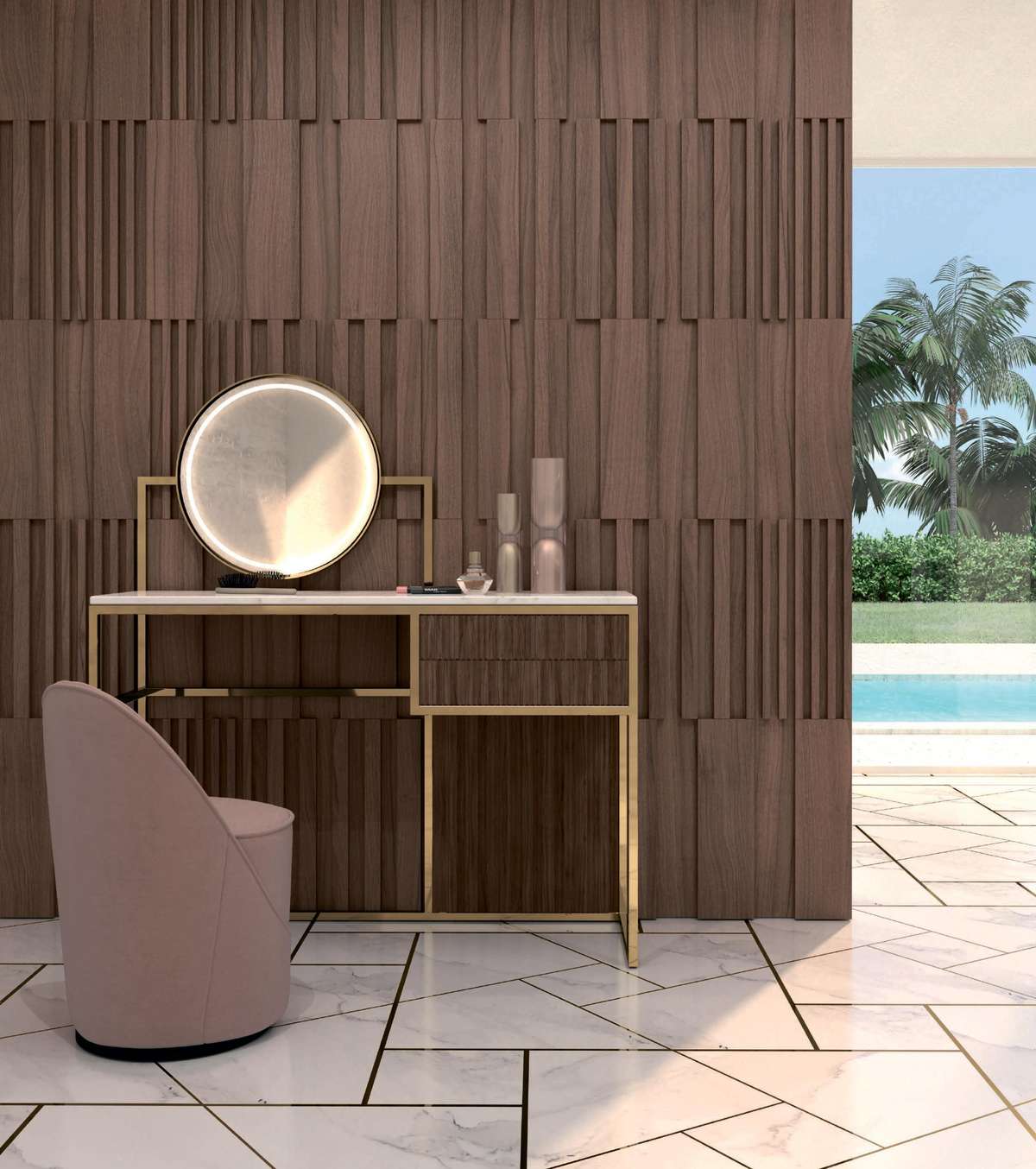 Туалетный стол для ванной комнаты Oasis Academy Ribbed Walnut