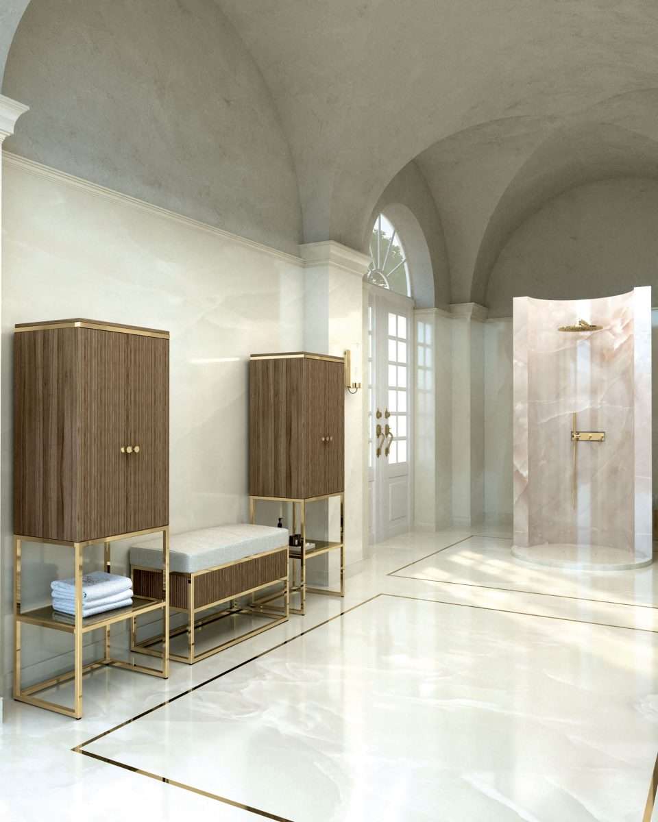 Пуф / банкетка для ванной комнаты Oasis Academy Ribbed Walnut Rectangular