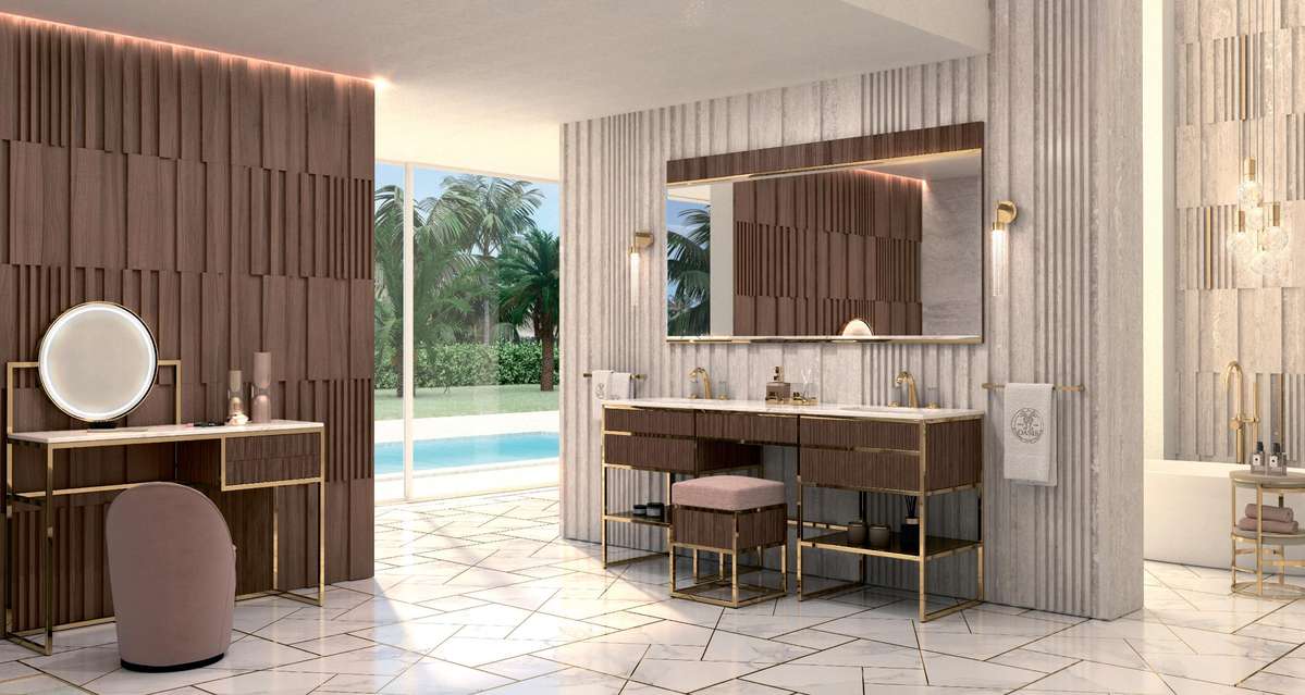Туалетный стол для ванной комнаты Oasis Academy Ribbed Walnut