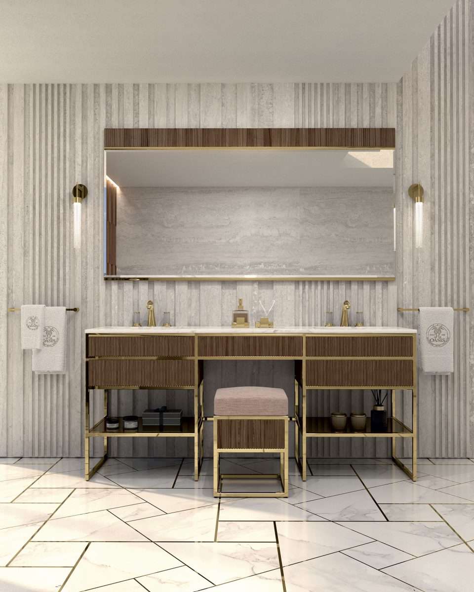 Пуф / банкетка для ванной комнаты Oasis Academy Ribbed Walnut Square