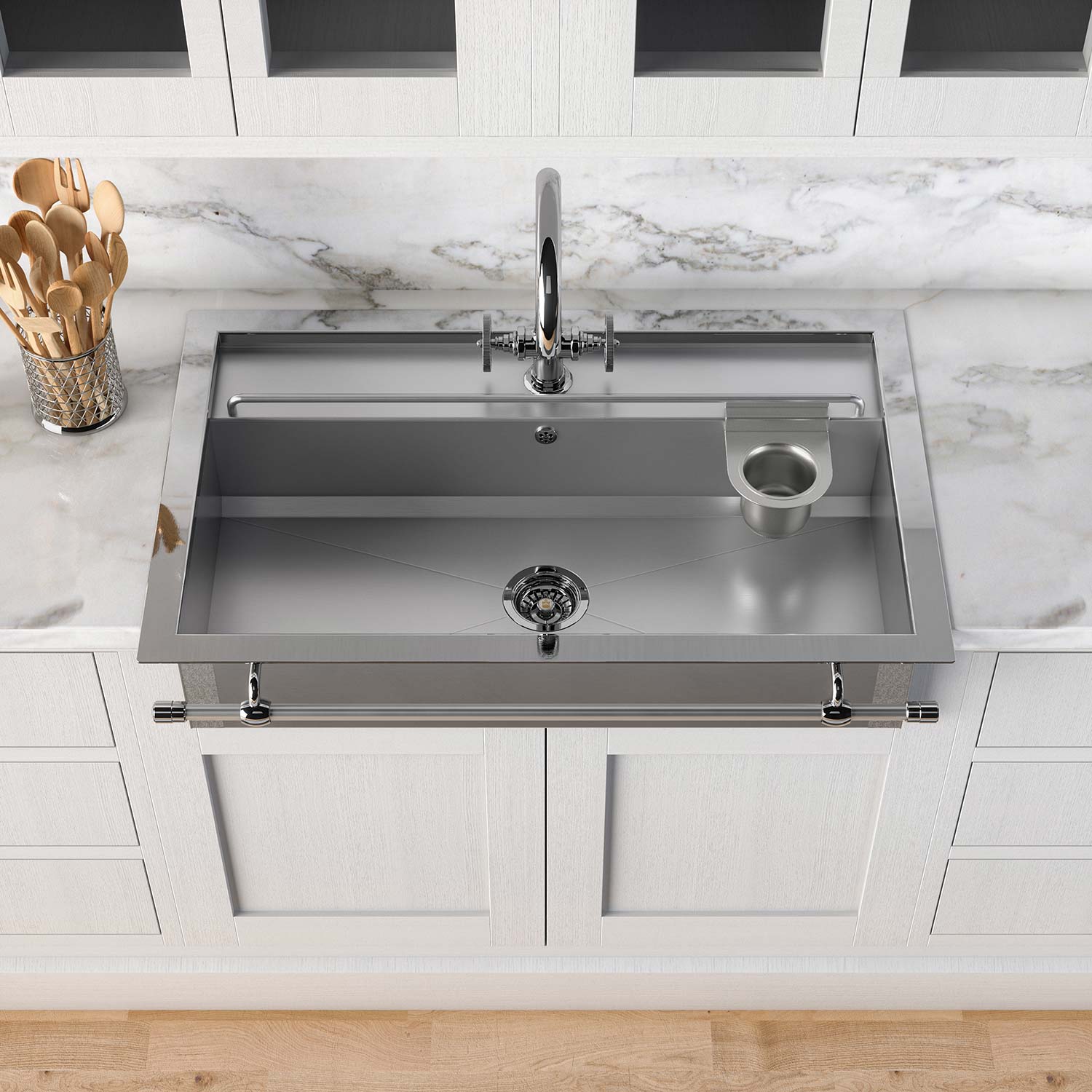Раковина для кухни Officine Gullo Semi-recessed rectangular sink with step / Lavello da semi-incasso rettangolare con gradino