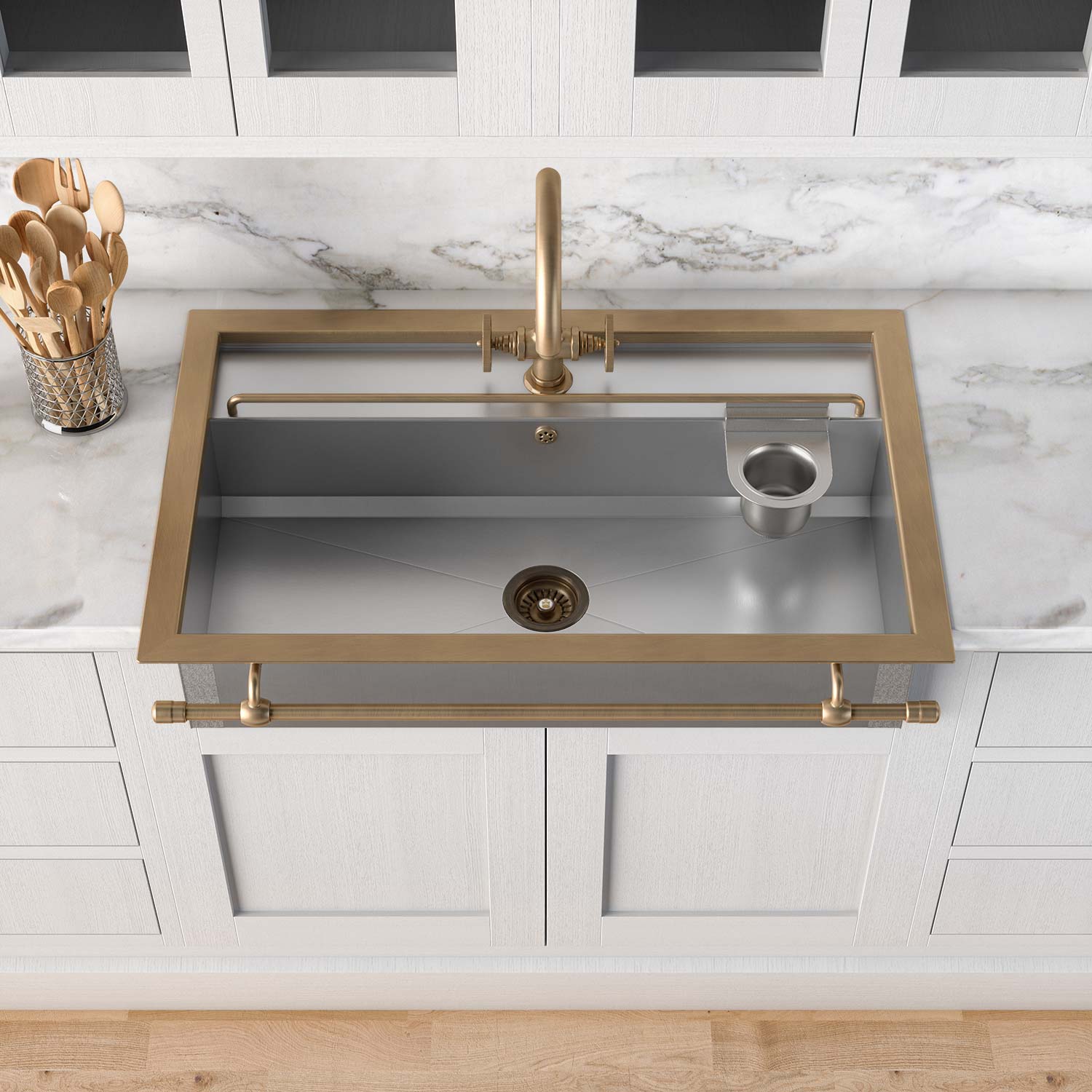 Раковина для кухни Officine Gullo Semi-recessed rectangular sink with step / Lavello da semi-incasso rettangolare con gradino